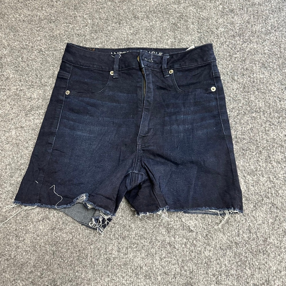 American Eagle Shorts Womens 4 Dark Wash Viscose Blend High Rise Raw Hem Denim